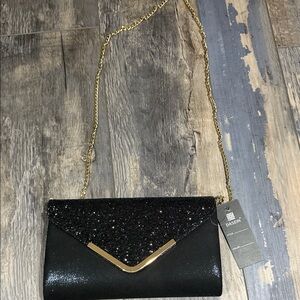 Black and Gold Glitter Clutch Bag
